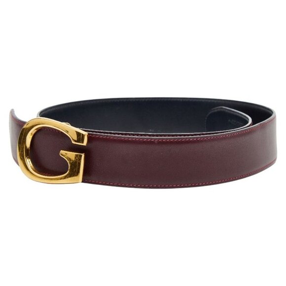 Gucci G Buckle Belt Size 70 28 036 519 0956 Wine Red Bordeaux Leather